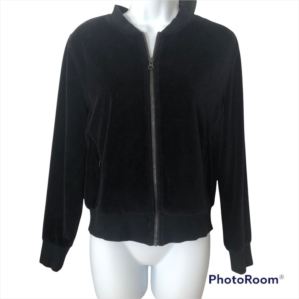 Zella Black velour zip up jacket size extra small
